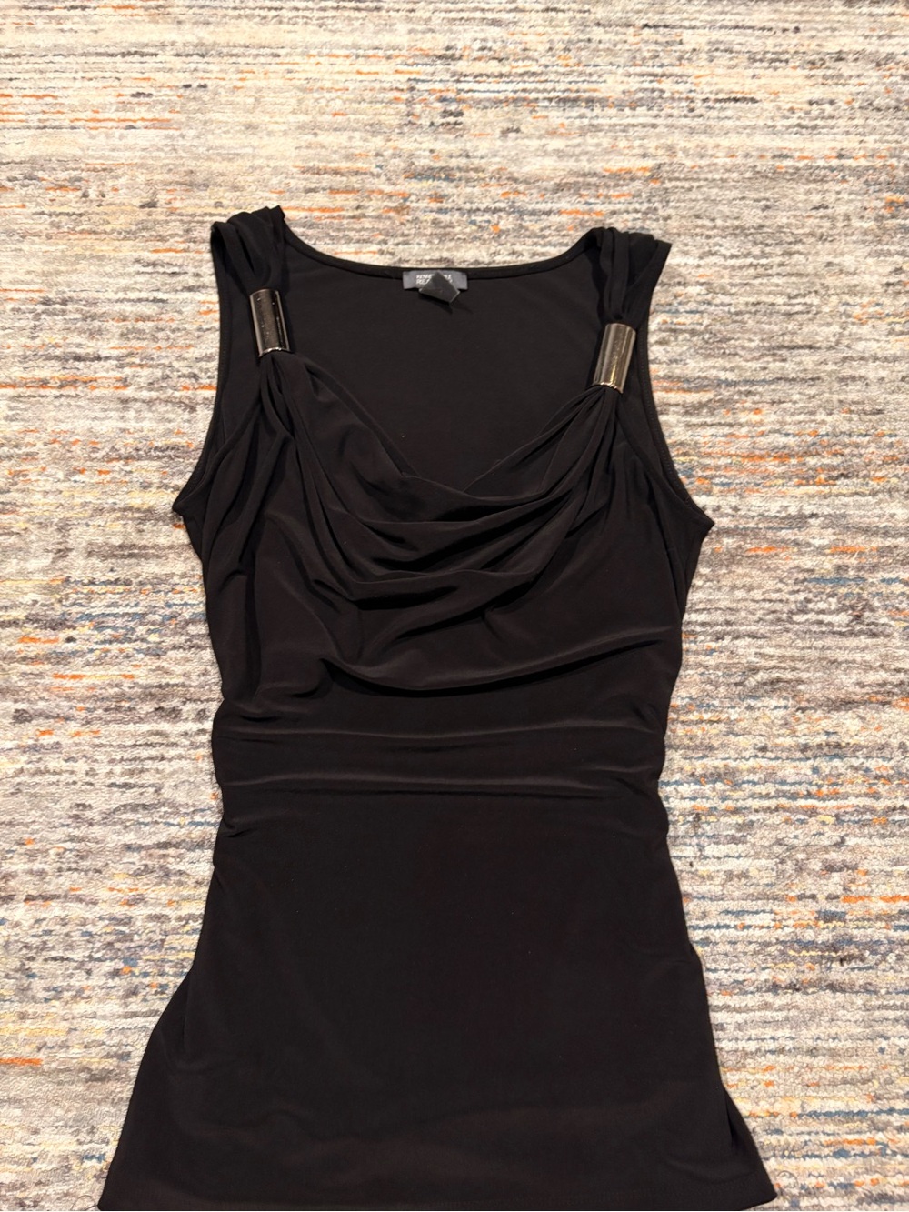 Black Draped Tank Top with Metallic Accents - Women's Top